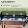 Outsunny BBQ Rotisserie Grill Roaster, Charcoal Split Roaster for Chicken or Turkey with 3-Level Grill Grate, Foldable Storage Shelves, and Wind Defle
