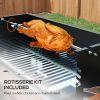 Outsunny BBQ Rotisserie Grill Roaster, Charcoal Split Roaster for Chicken or Turkey with 3-Level Grill Grate, Foldable Storage Shelves, and Wind Defle