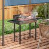 Outsunny BBQ Rotisserie Grill Roaster, Charcoal Split Roaster for Chicken or Turkey with 3-Level Grill Grate, Foldable Storage Shelves, and Wind Defle