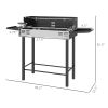 Outsunny BBQ Rotisserie Grill Roaster, Charcoal Split Roaster for Chicken or Turkey with 3-Level Grill Grate, Foldable Storage Shelves, and Wind Defle